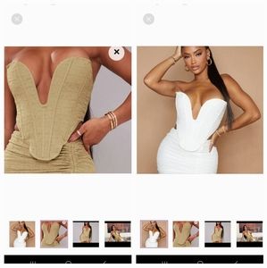 NWT Two (2) Shape Olive & White Textured Plunge Corsets Crop Top. PrettyLittleTh